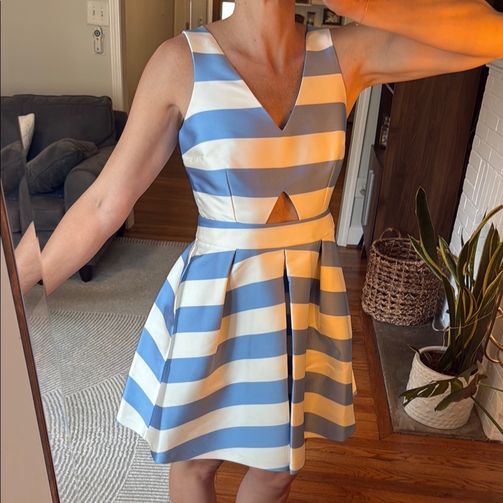 Blue and White Striped Sleeveless Dress - summer cocktail dress